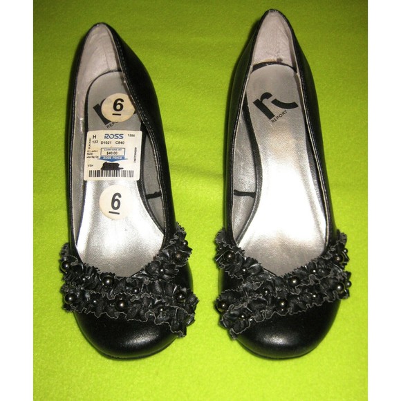 Report Shoes - Report Black Womens 6 Wedge High Heel Heels Business Party Slip On Shoe Ruffle